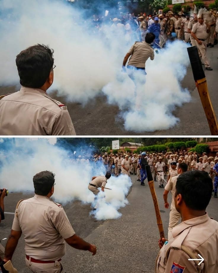 Police tear-gas response during the Delhi agitation